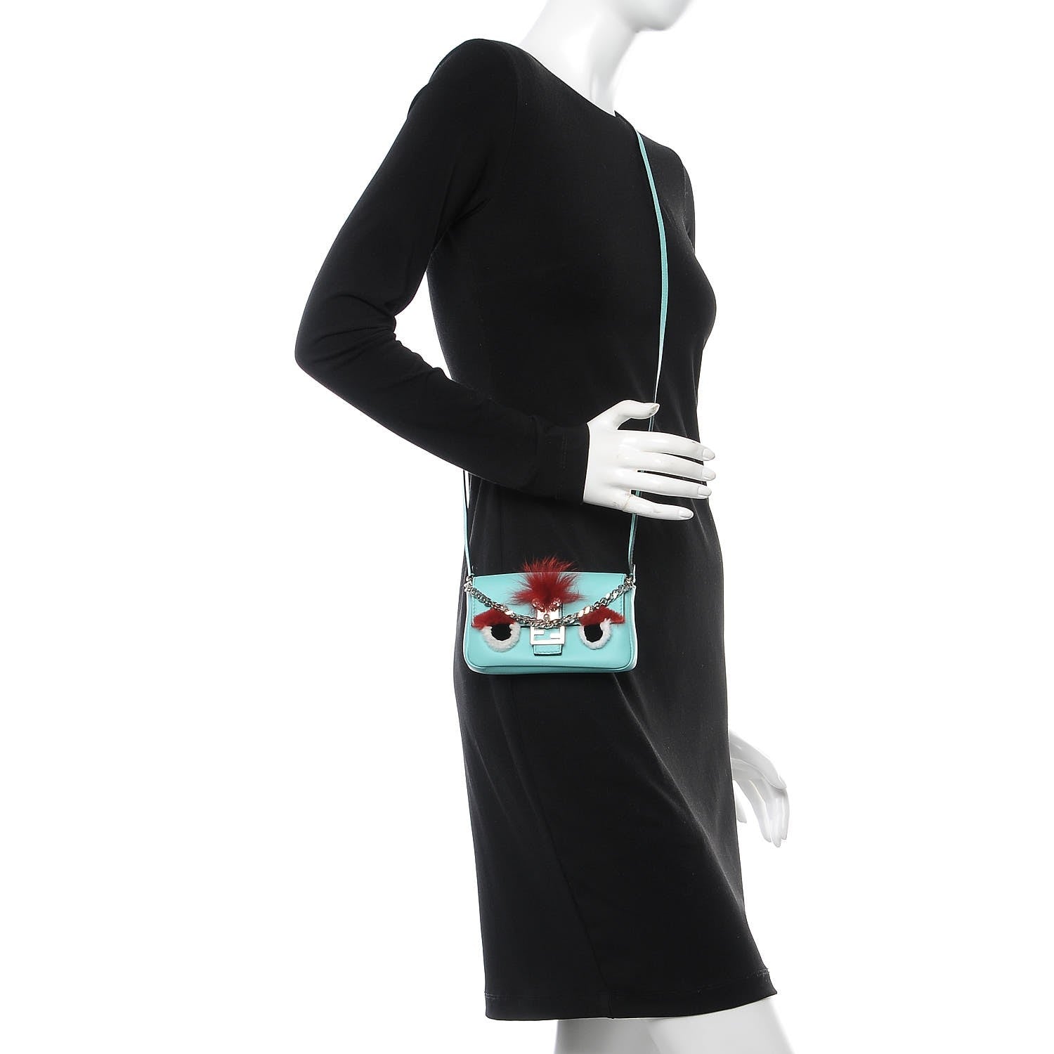 Fendi Nappa Rabbit Fox Fur Micro Buggie Baguette Tiffany 2 of 8