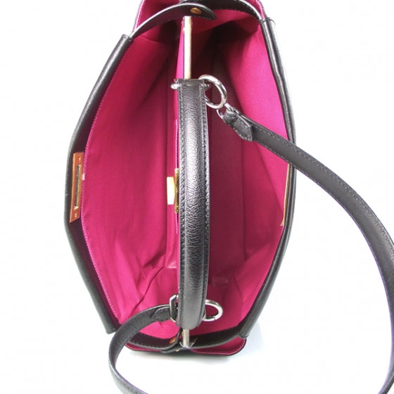 Goatskin Large Peekaboo Iconic Satchel Black Lampone