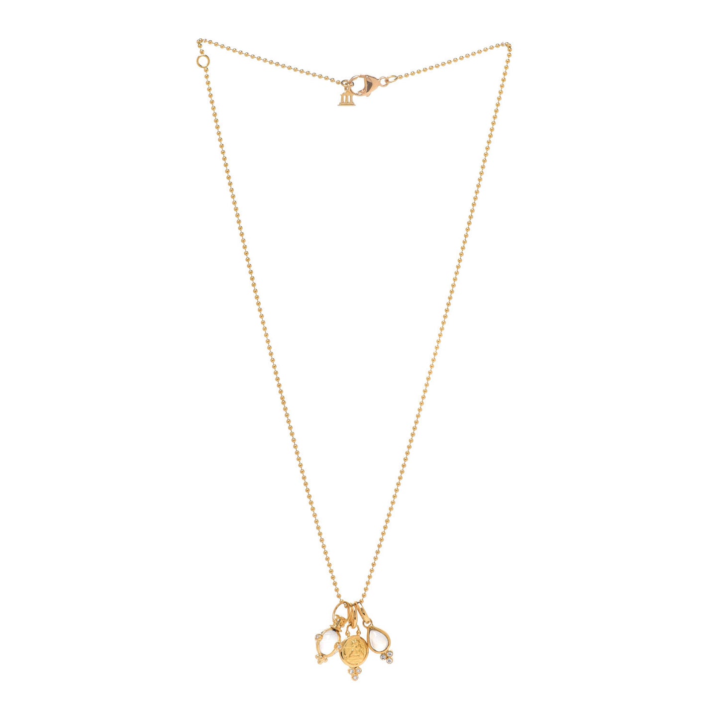 18K Yellow Gold Diamond Rock Crystal Moonstone Signature Charm Necklace