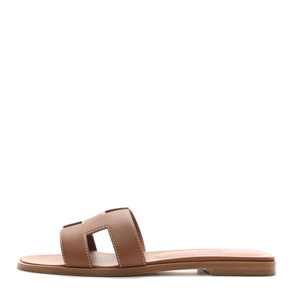 Hermes Box Calfskin Oran Sandals 38 Gold 1 of 8