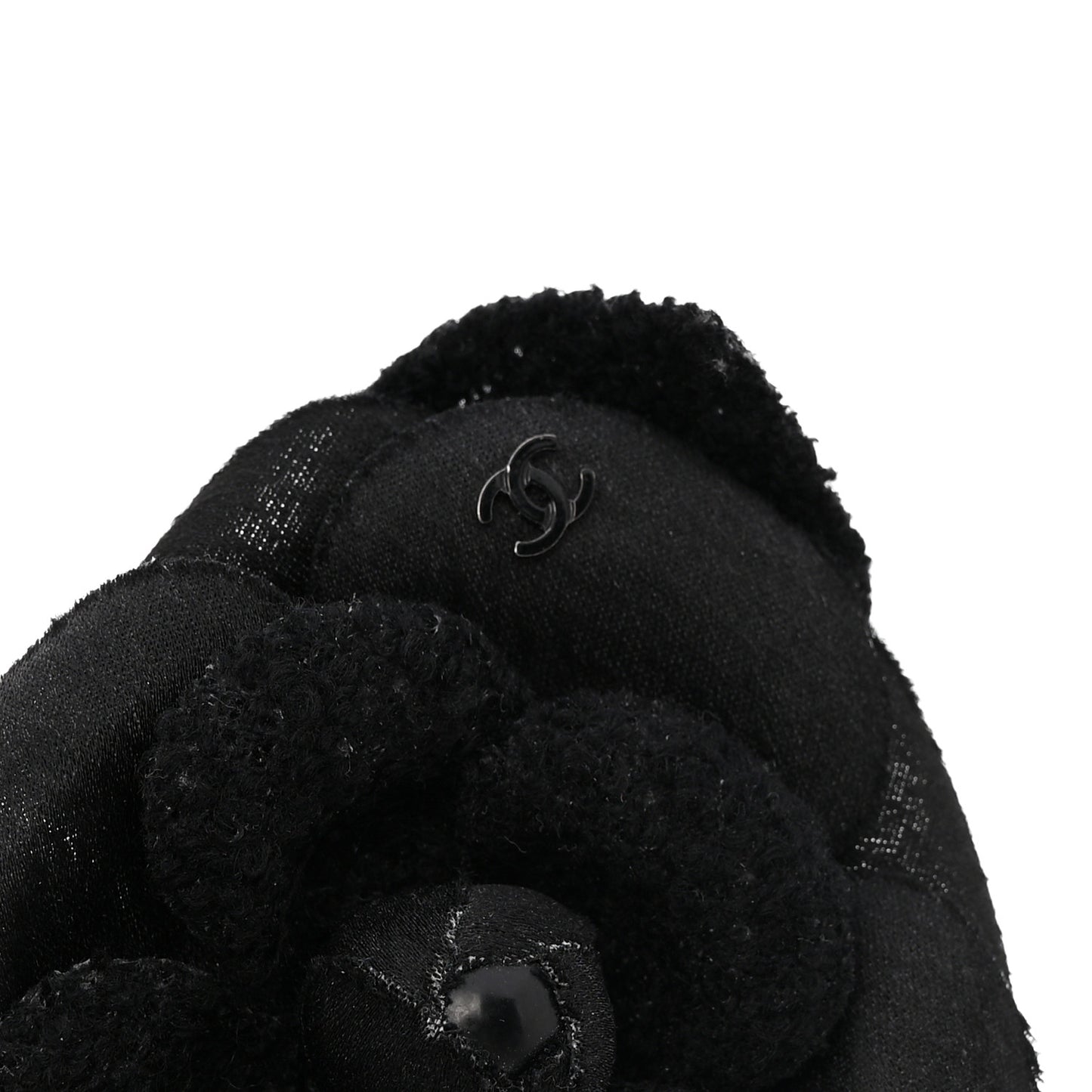 Tweed Fabric Camellia Pin Brooch Black