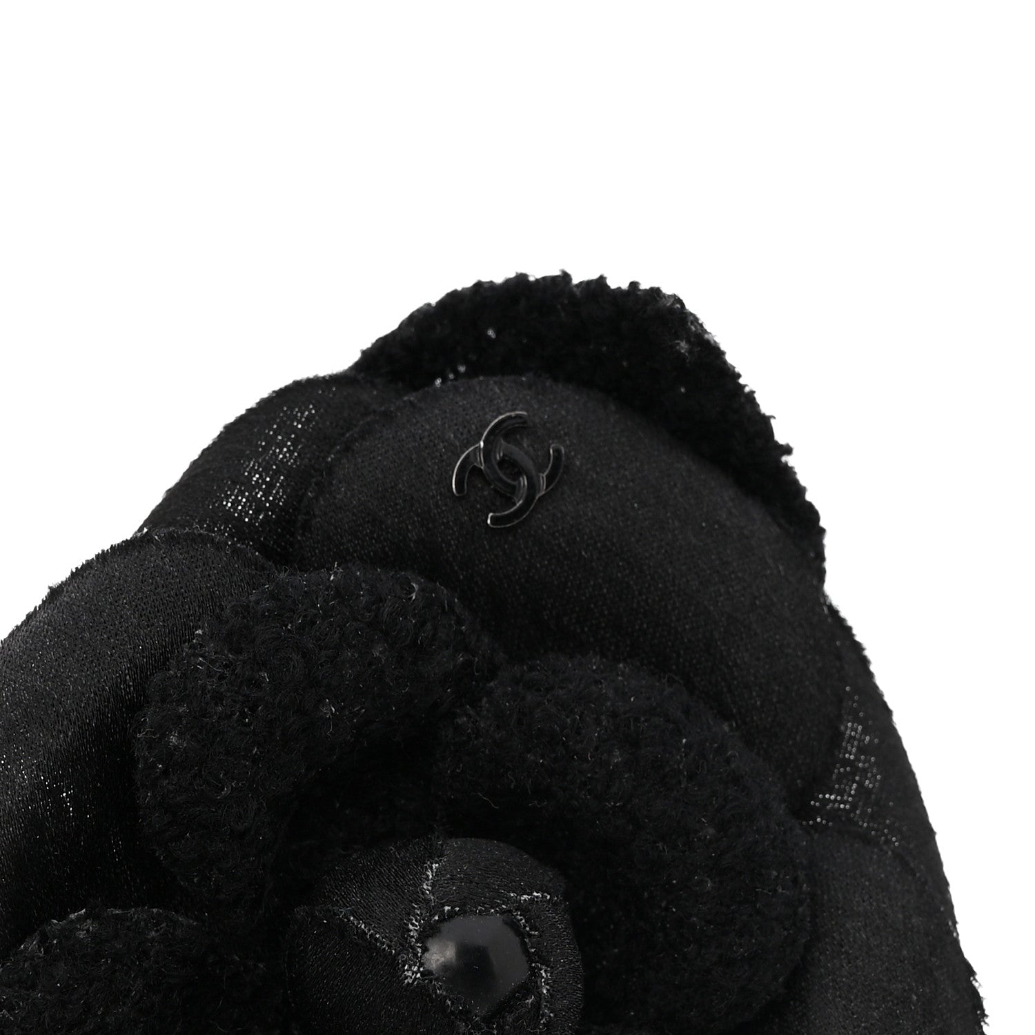 Chanel Tweed Fabric Camellia Pin Brooch Black 3 of 4