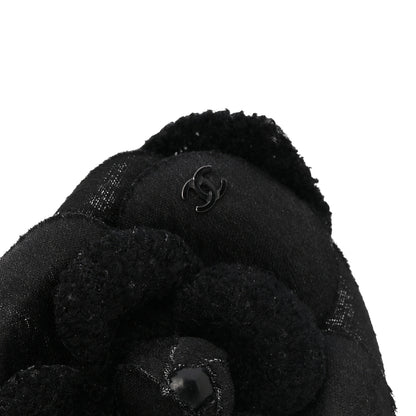 Chanel Tweed Fabric Camellia Pin Brooch Black 3 of 4