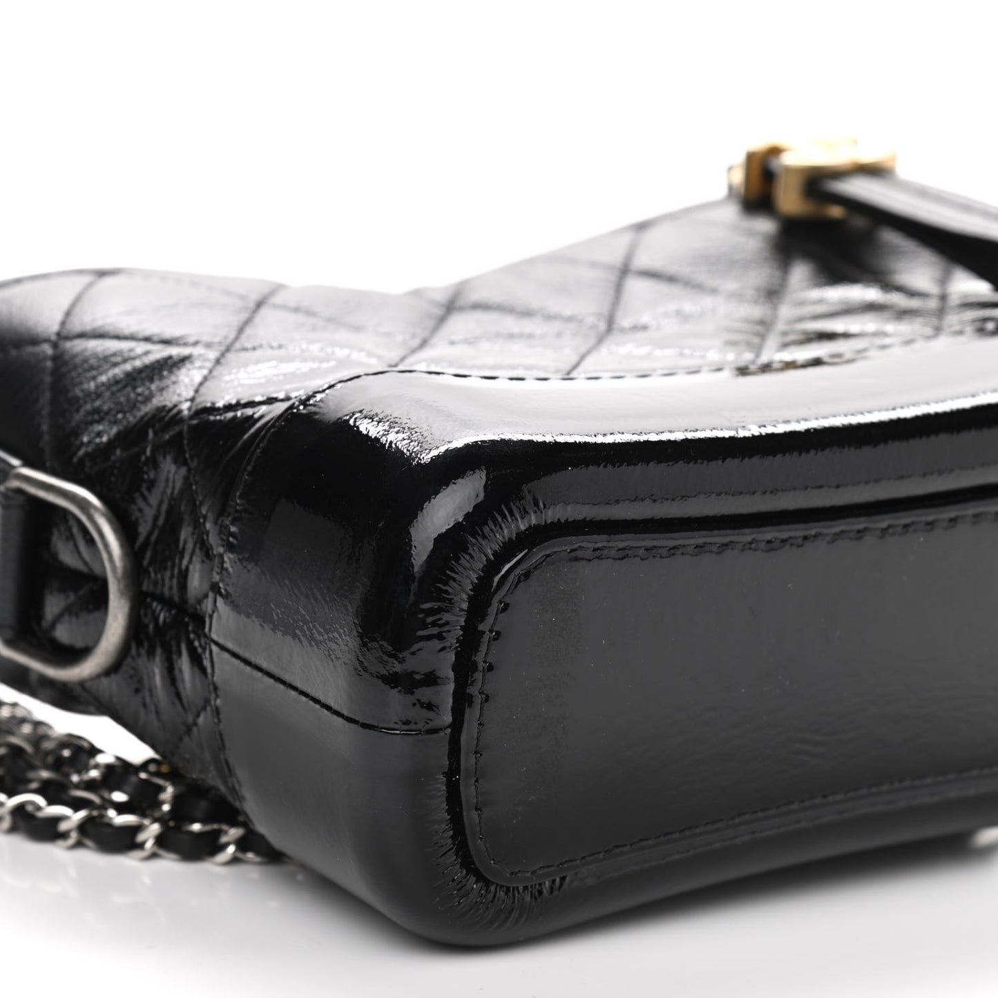 Patent Goatskin Quilted Small Gabrielle Hobo Black