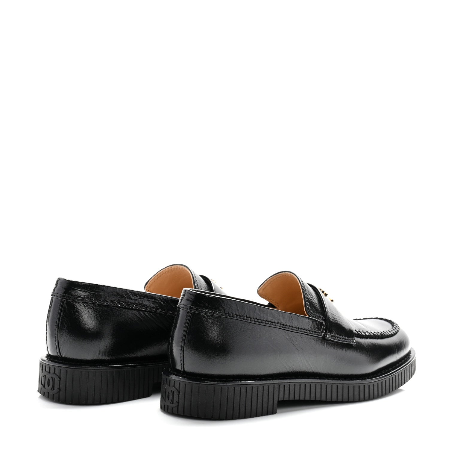 Chanel Shiny Crumpled Calfskin CC Mocassin Loafers 38 Black 5 of 11