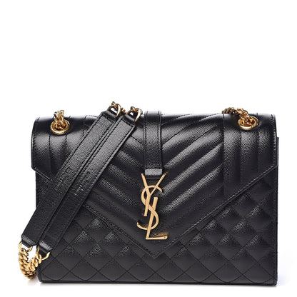 Saint Laurent Grain De Poudre Textured Mixed Matelasse Triquilt Medium Monogram Satchel Black 1 of 10