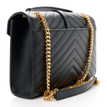 Saint Laurent Grain De Poudre Matelasse Chevron Medium Monogram Satchel Black 3 of 11