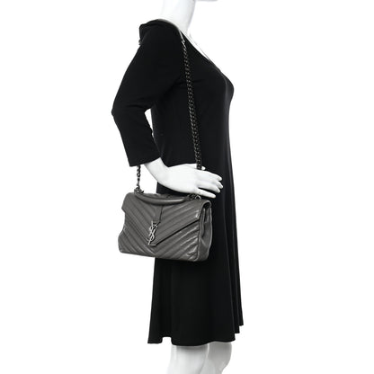 Saint Laurent Sheepskin Matelasse Chevron Monogram Medium College Bag Light Coal 2 of 12