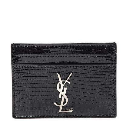 Saint Laurent Patent Tejus Lizard Calfskin Embossed Card Case Black 1 of 7
