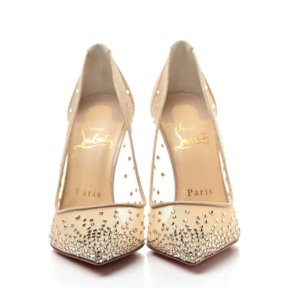 Christian Louboutin Suede Silk Crystal Strass Follies 100 Pumps 35 Neutral 2 of 9
