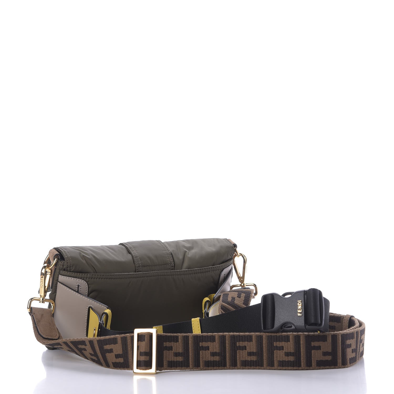 Fendi Nylon Dolmias Vitello Grace FF Puffer Belt Baguette Bag Military Brown Tortora 4 of 10