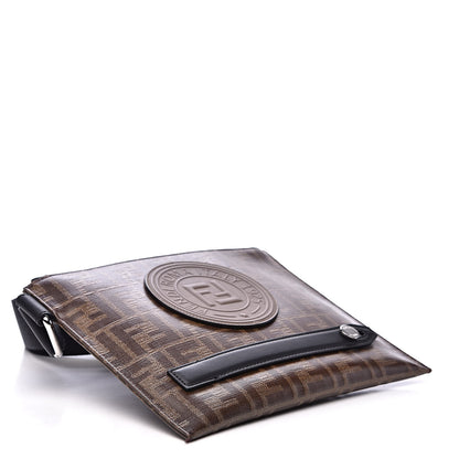 Fendi Glazed Fabric Vitello Century FF 1974 Stamp Patch Messenger Bag Mogano Panna Black 4 of 11