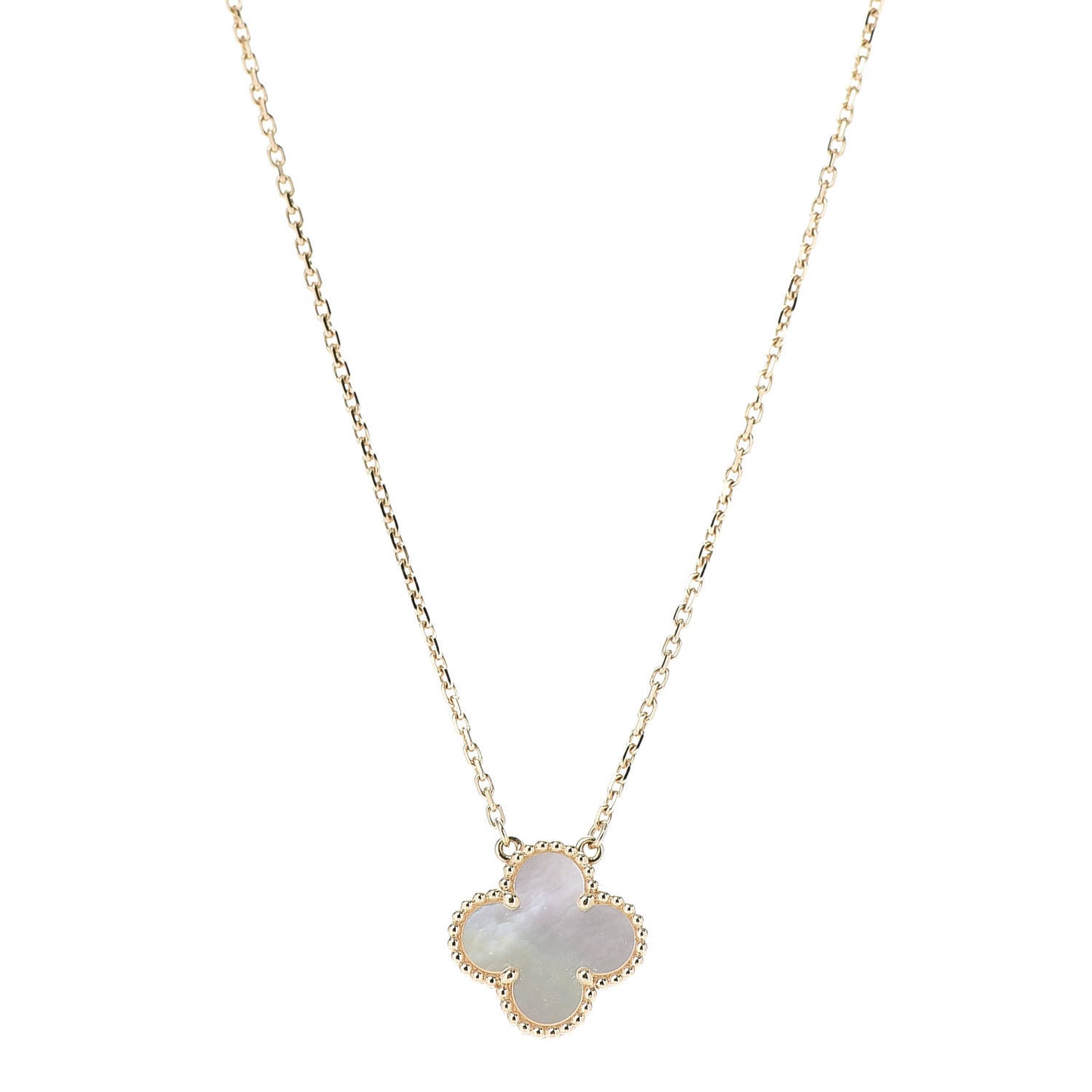 18K Yellow Gold Mother of Pearl Vintage Alhambra Pendant Necklace