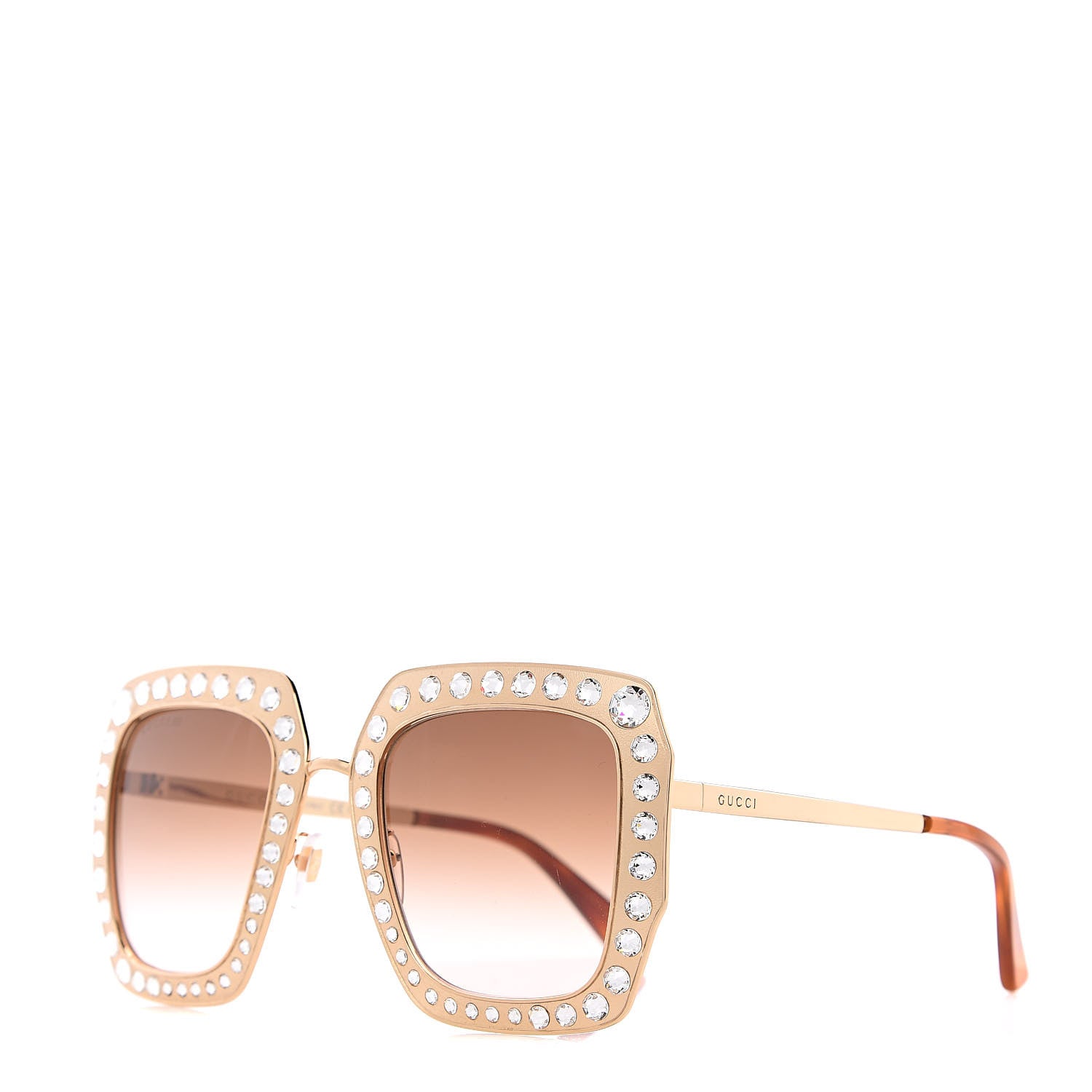 Gucci Metal Acetate Crystal Oversize GG0115S Sunglasses Gold 1 of 7