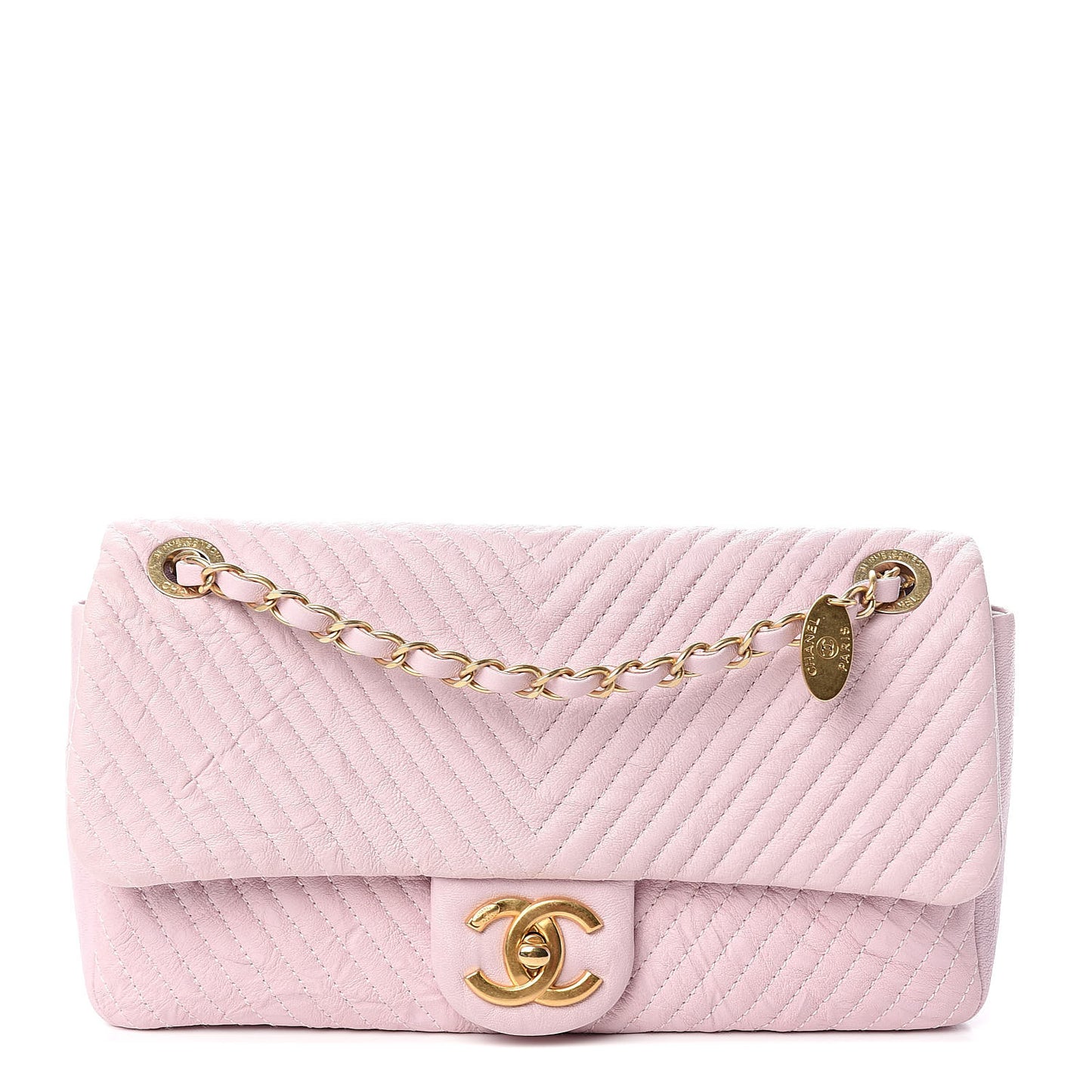 Wrinkled Lambskin Chevron Quilted Medium Flap Light Pink