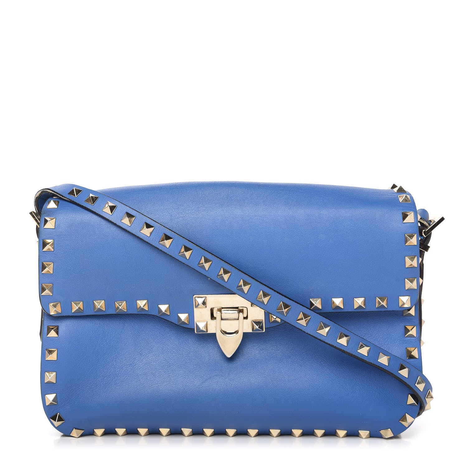Valentino Garavani Vitello Medium Rockstud Flap Saddle Bag Light Sapphire 1 of 12