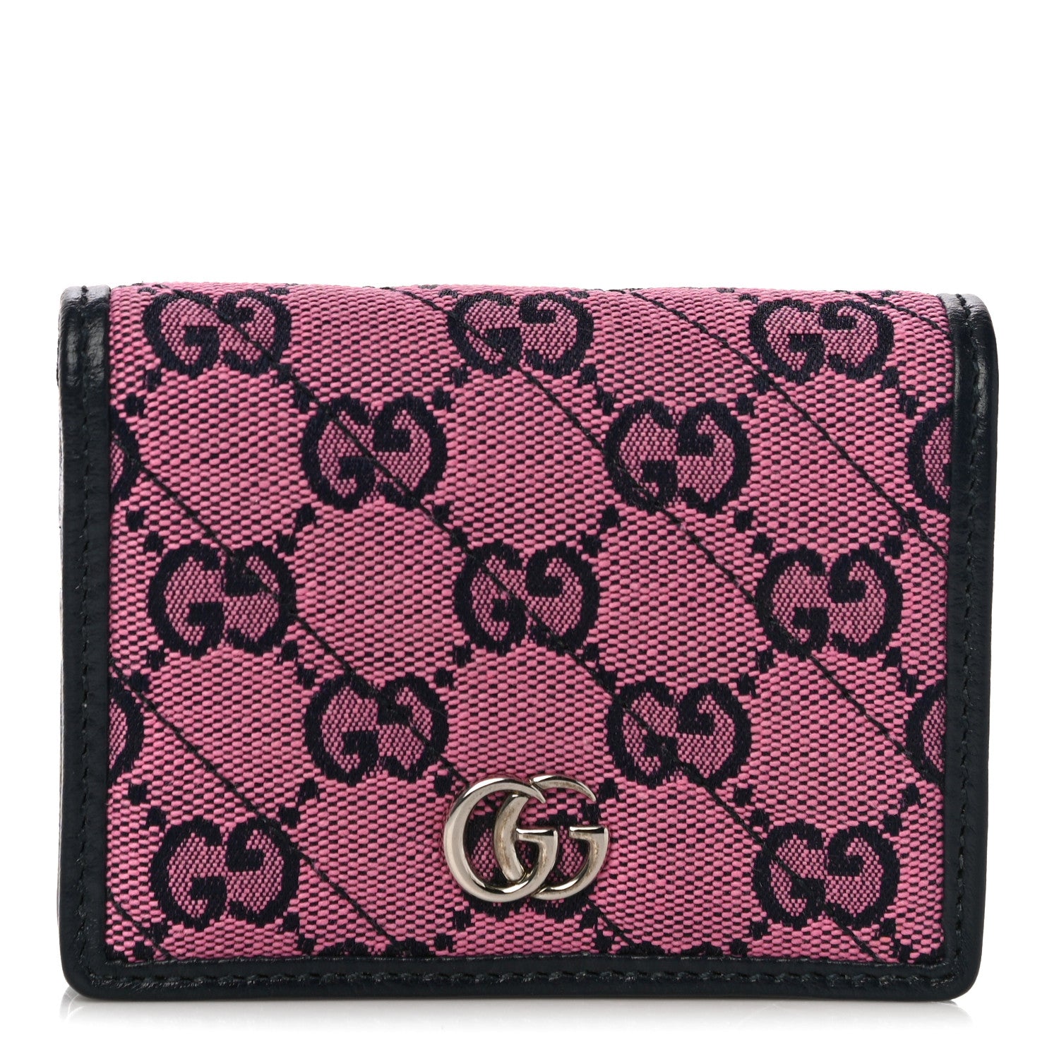 Gucci Monogram Multicolor Matelasse Diagonal GG Marmont Card Case Wallet Pink Blue 1 of 10