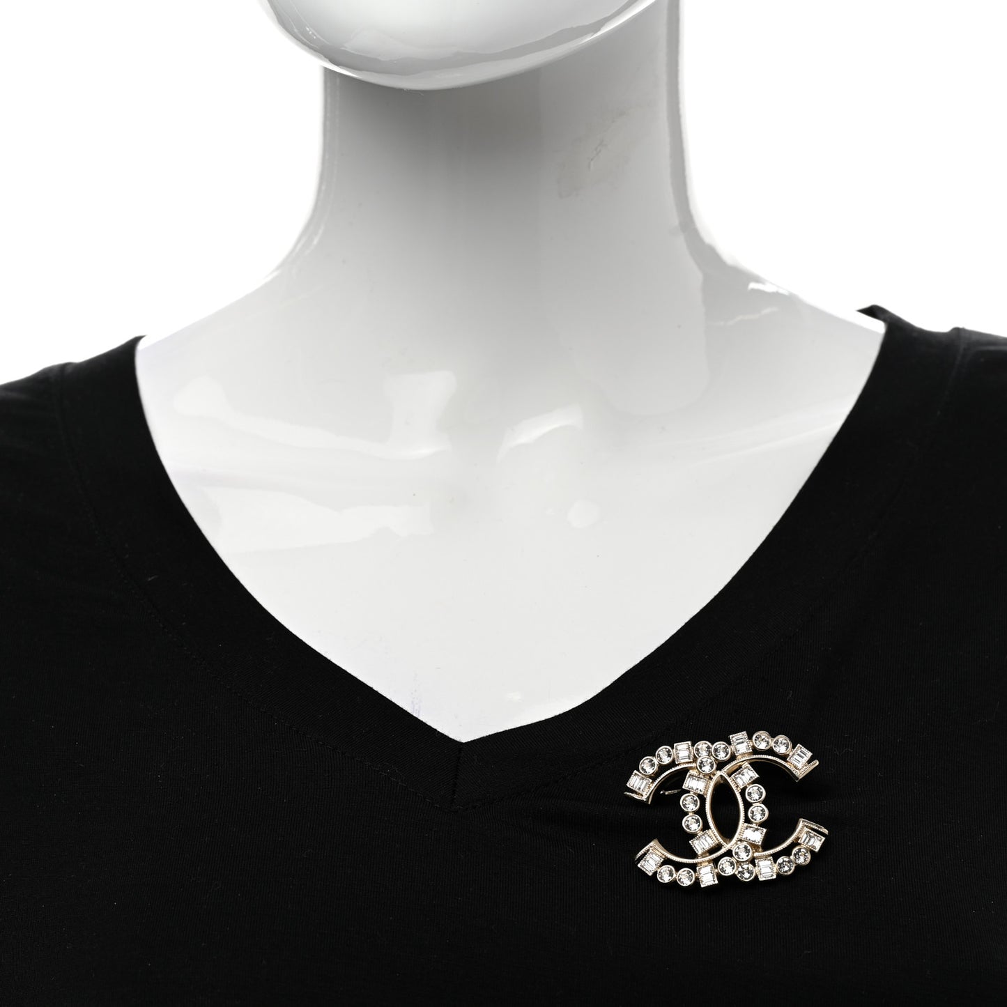 Baguette Crystal CC Brooch Gold