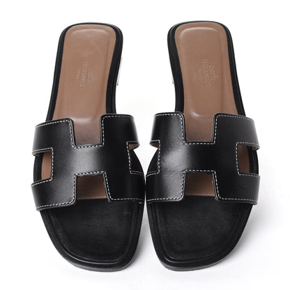 Hermes Box Calfskin Oran Sandals 36 Black 5 of 10