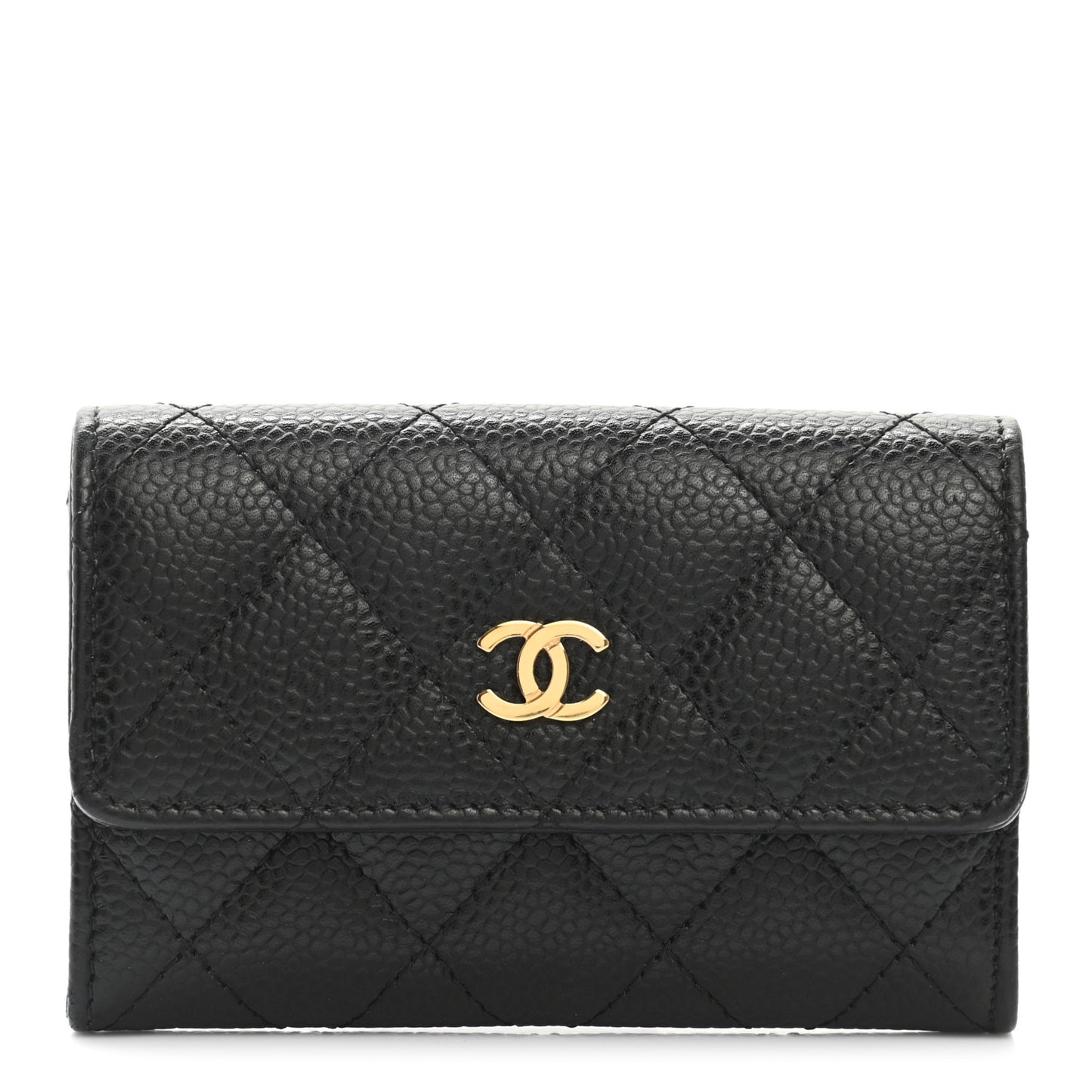 Caviar Quilted Flap Card Holder Black