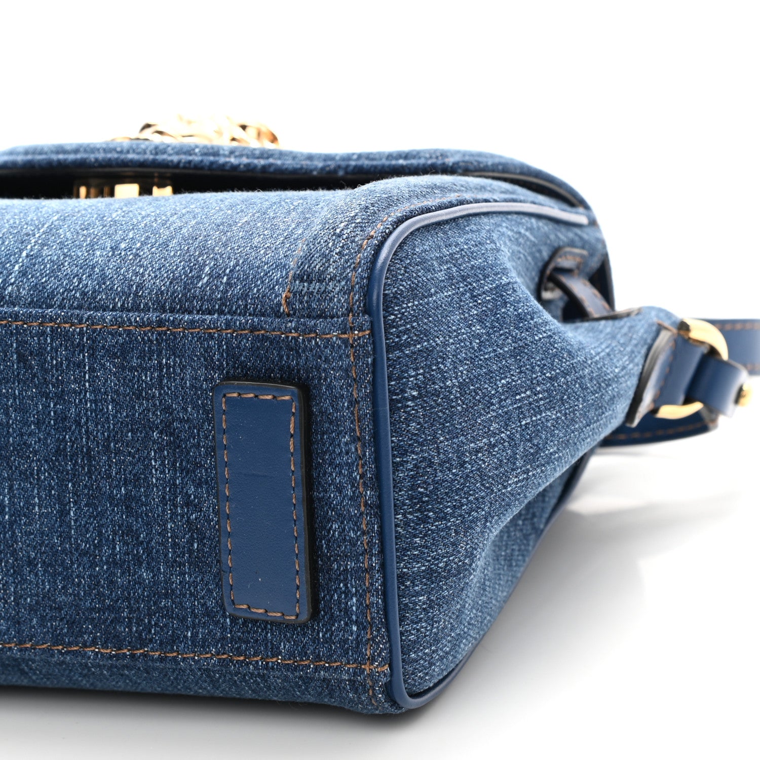 Versace Denim Small La Medusa Chain Top Handle Handbag Navy Blue 8 of 8