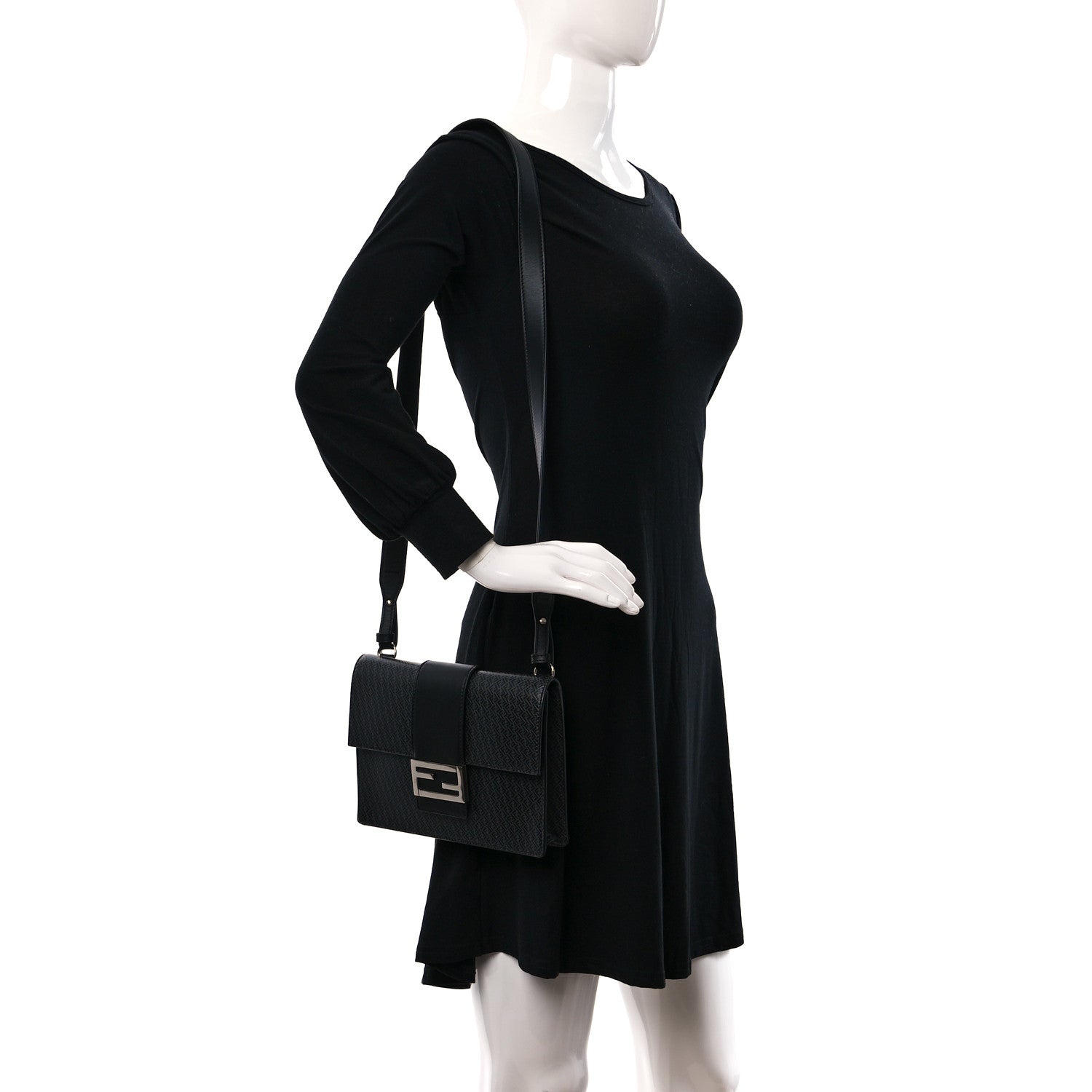 Fendi Vitello Grace Light Micro FF Embossed Medium Flat Baguette Asfalto Black 3 of 8