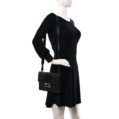 Fendi Vitello Grace Light Micro FF Embossed Medium Flat Baguette Asfalto Black 3 of 8