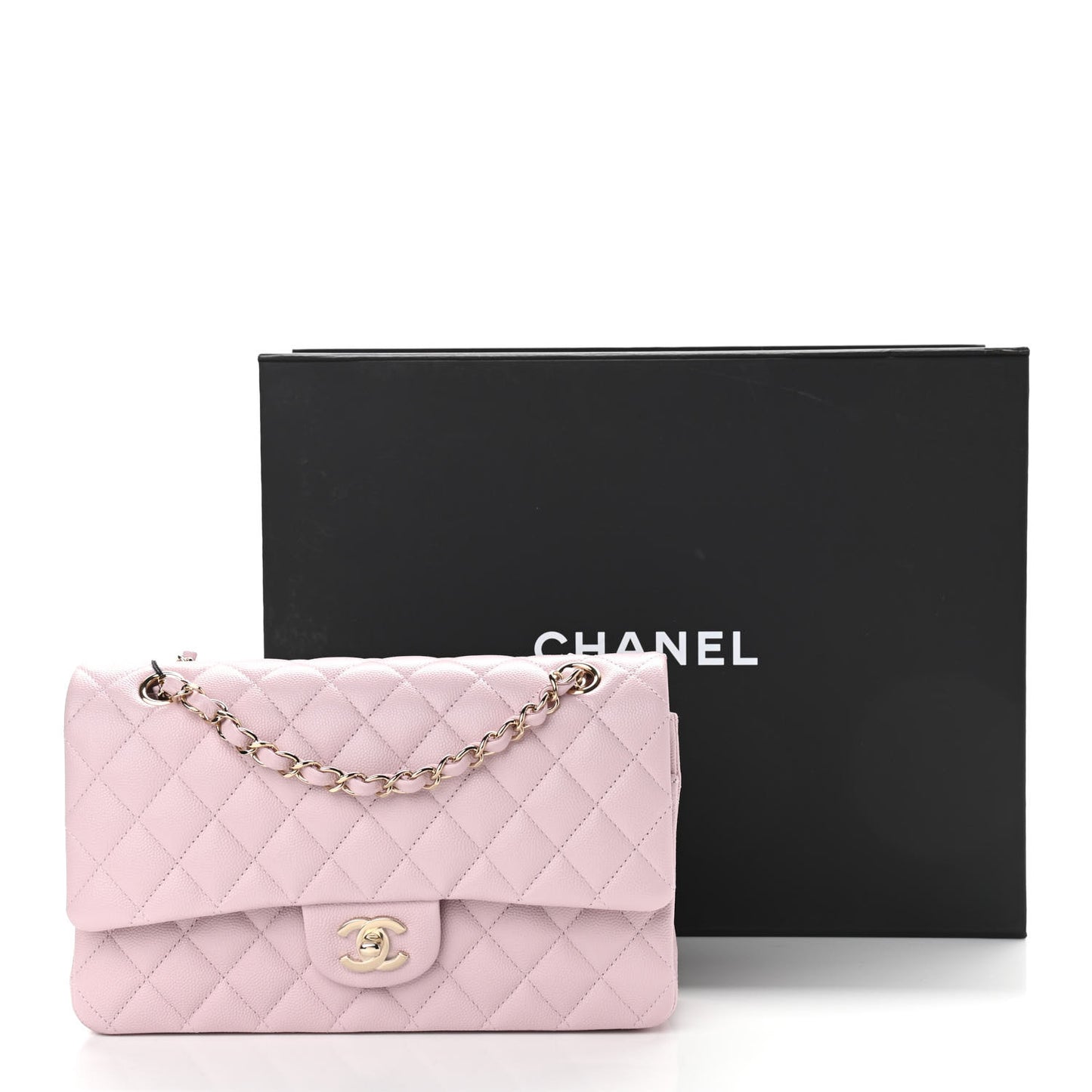 Caviar Quilted Medium Double Flap Light Pink