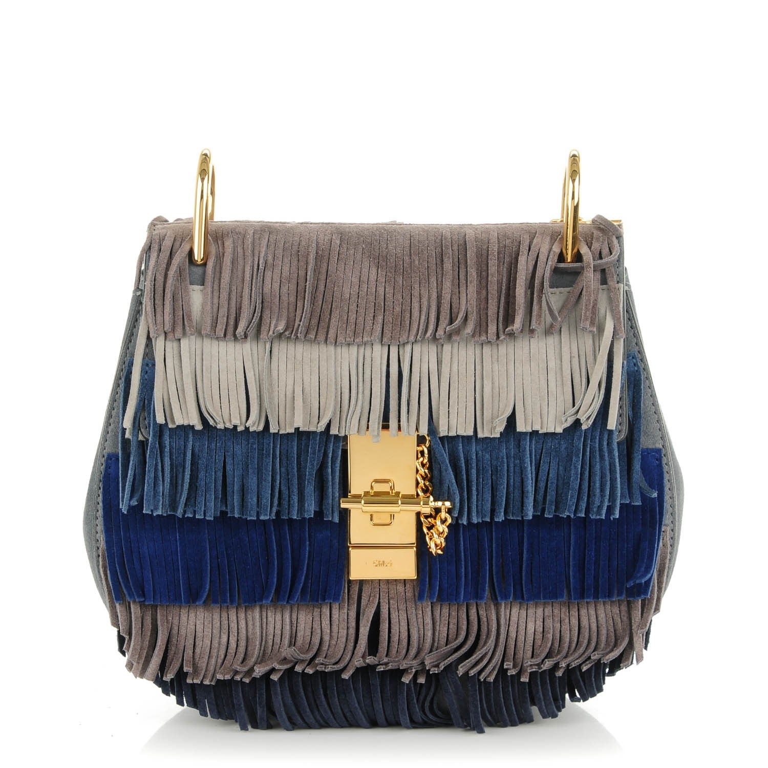 Chloe Suede Fringe Drew Shoulder Bag Velvet Grey 1 of 6