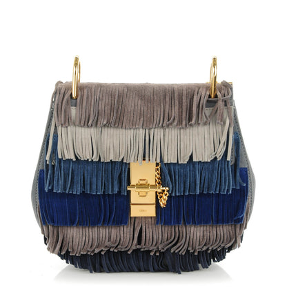 Chloe Suede Fringe Drew Shoulder Bag Velvet Grey 1 of 6