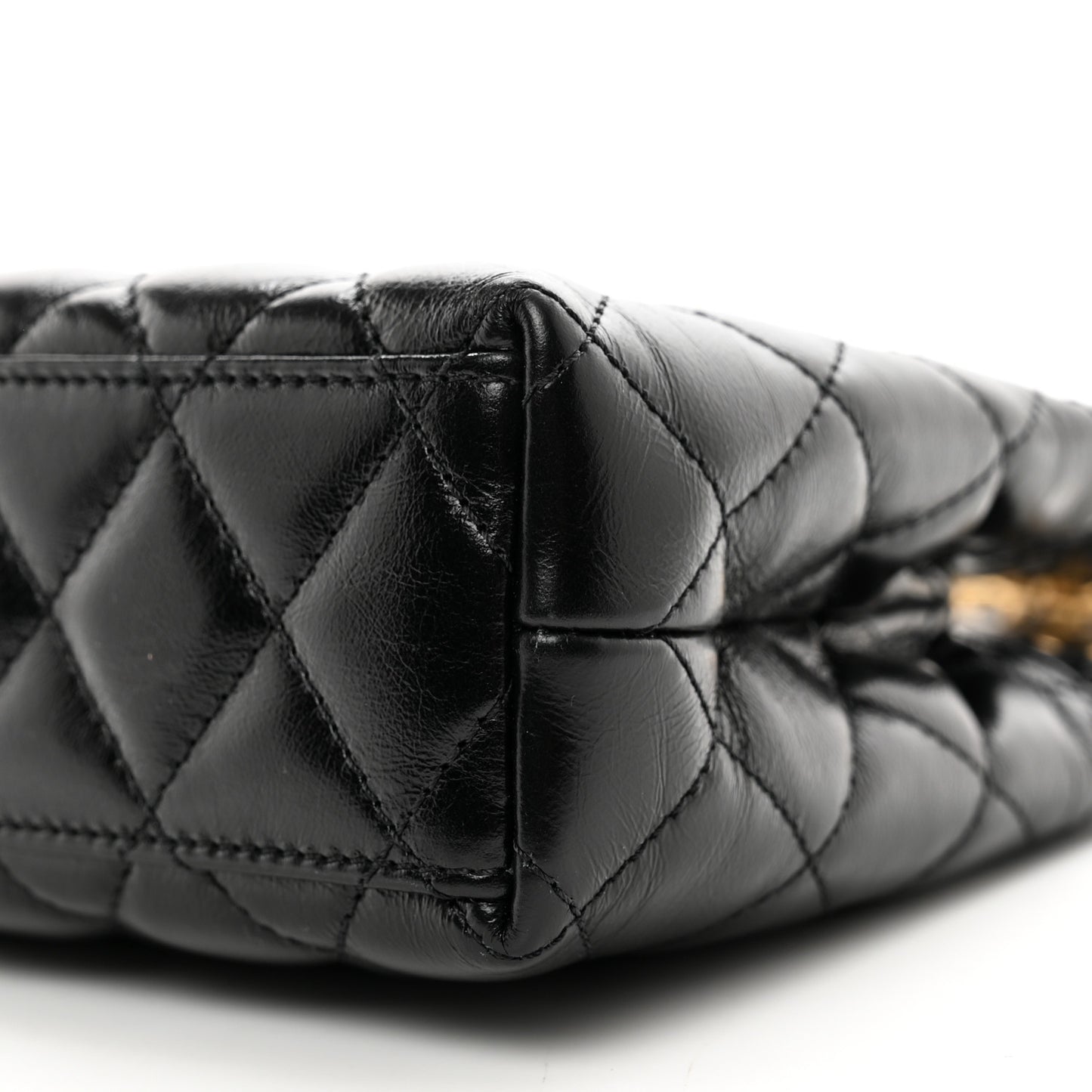 Shiny Aged Calfskin Quilted Nano Kelly Shopper Black