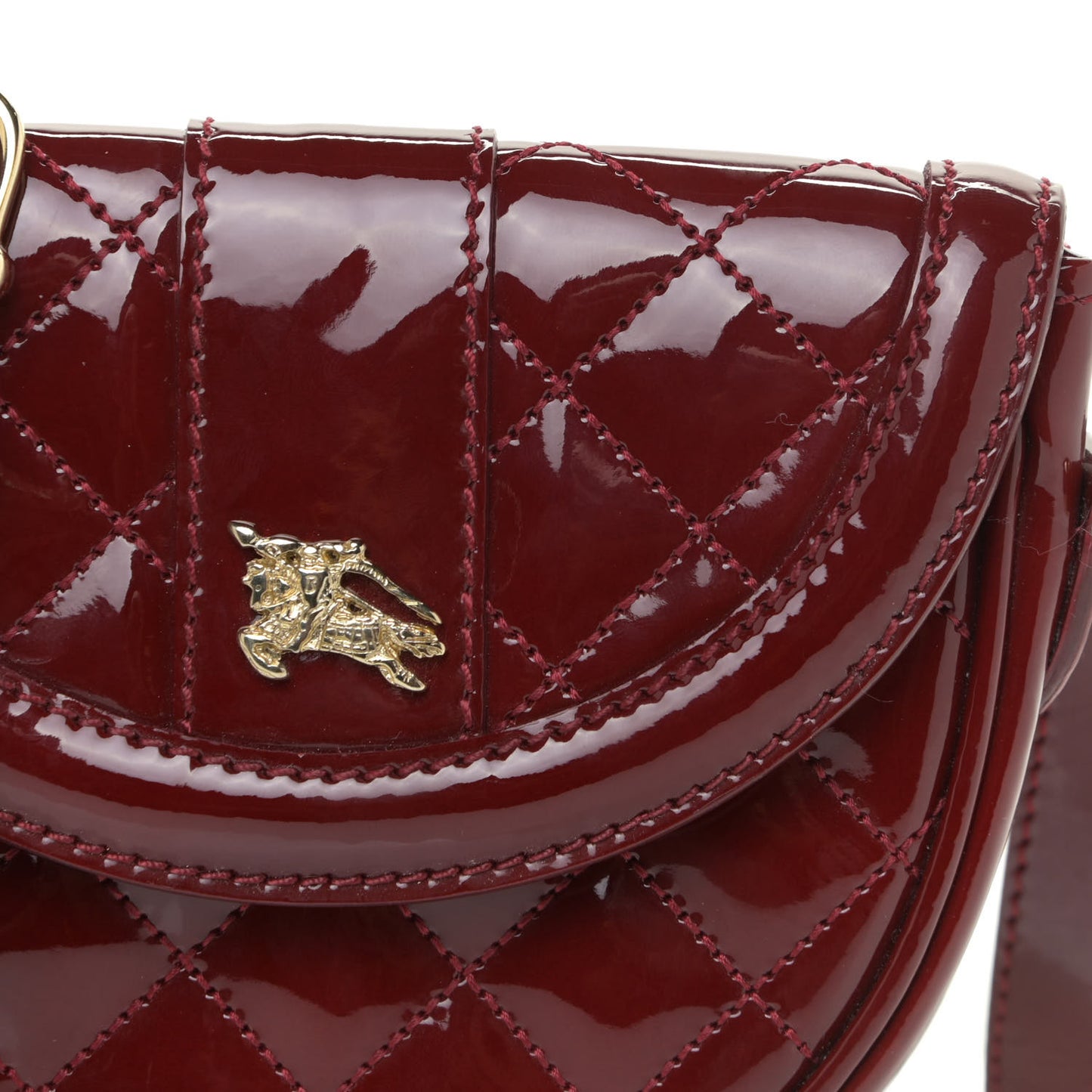 Patent Calfskin Quilted Mini Crossbody Bag Dark Red