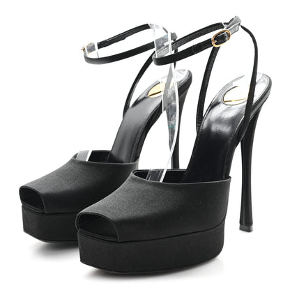 Saint Laurent Crepe Satin Liberat Platform Sandals 38.5 Black 4 of 8