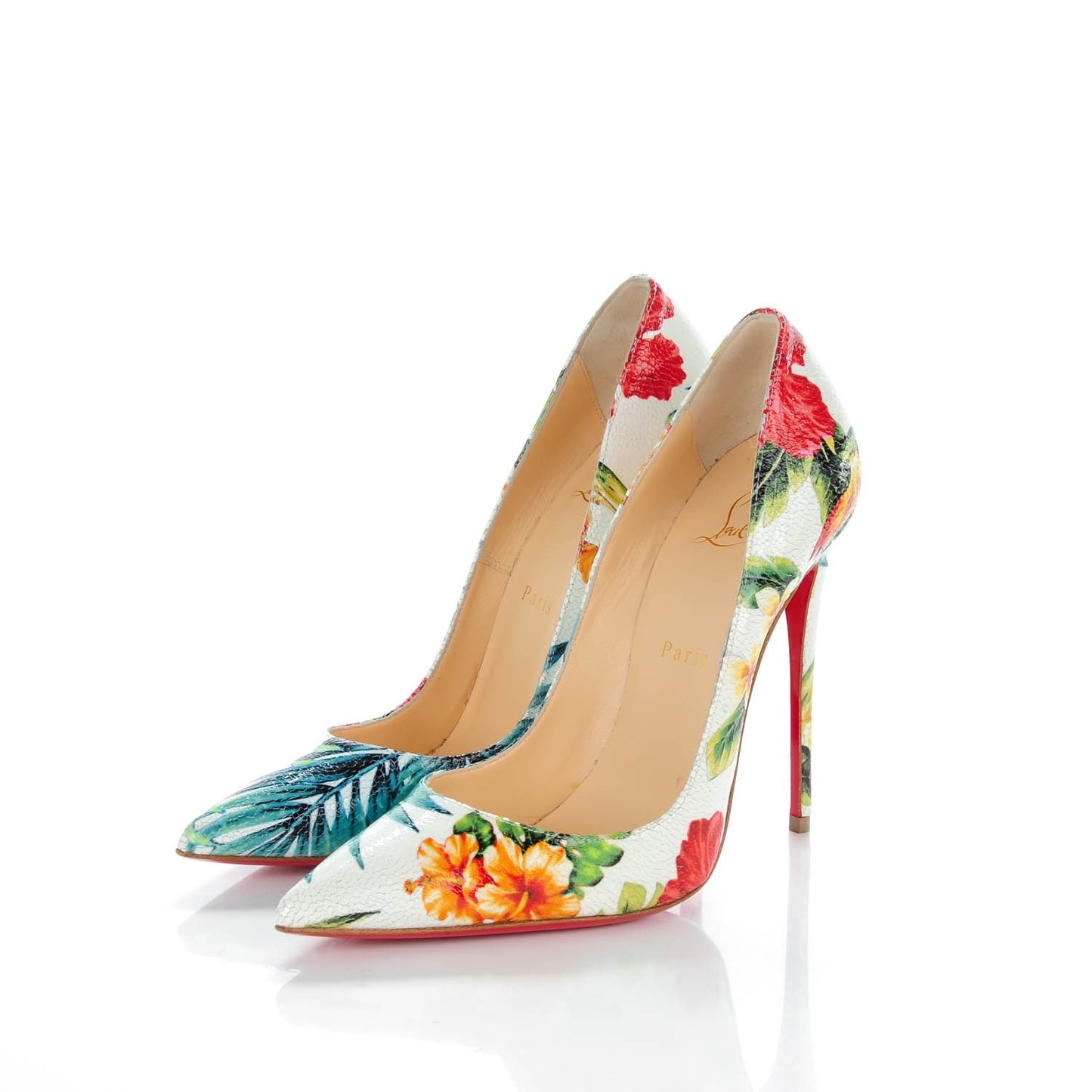 Crackled Calfskin Hawaii Print So Kate 120 Pumps 38.5 White Multi