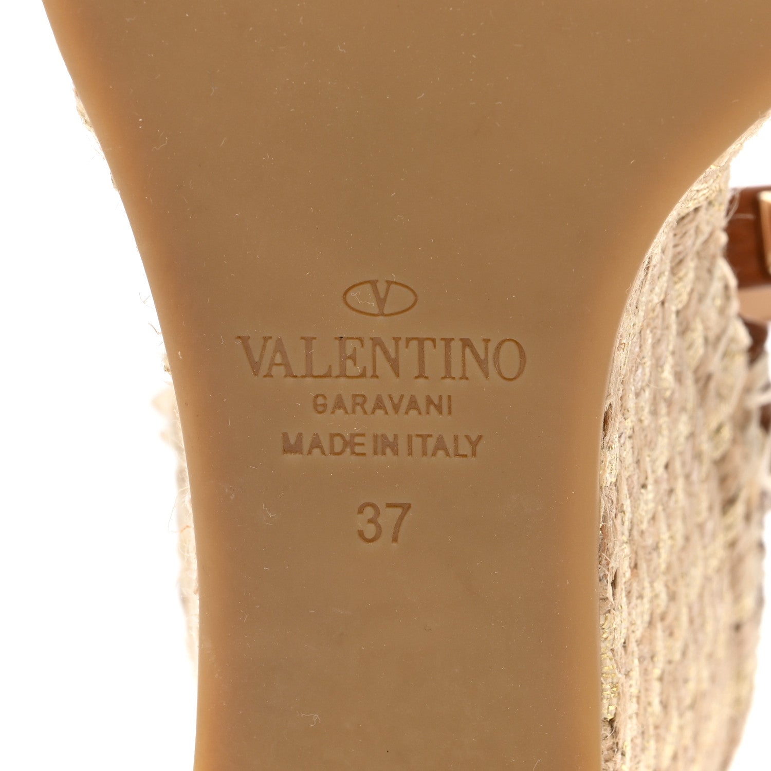 Valentino Garavani Grained Calfskin Rockstud Ankle Strap Espadrille 15/105mm Wedge Sandals 37 Cuoio Natural 6 of 7