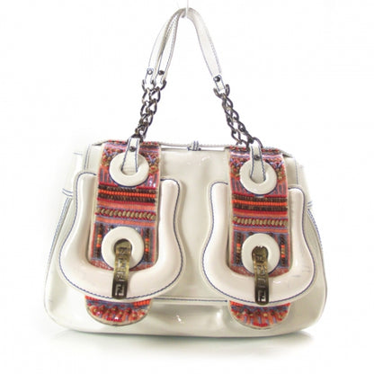 Fendi Patent Beaded B Bag White 1 of 11