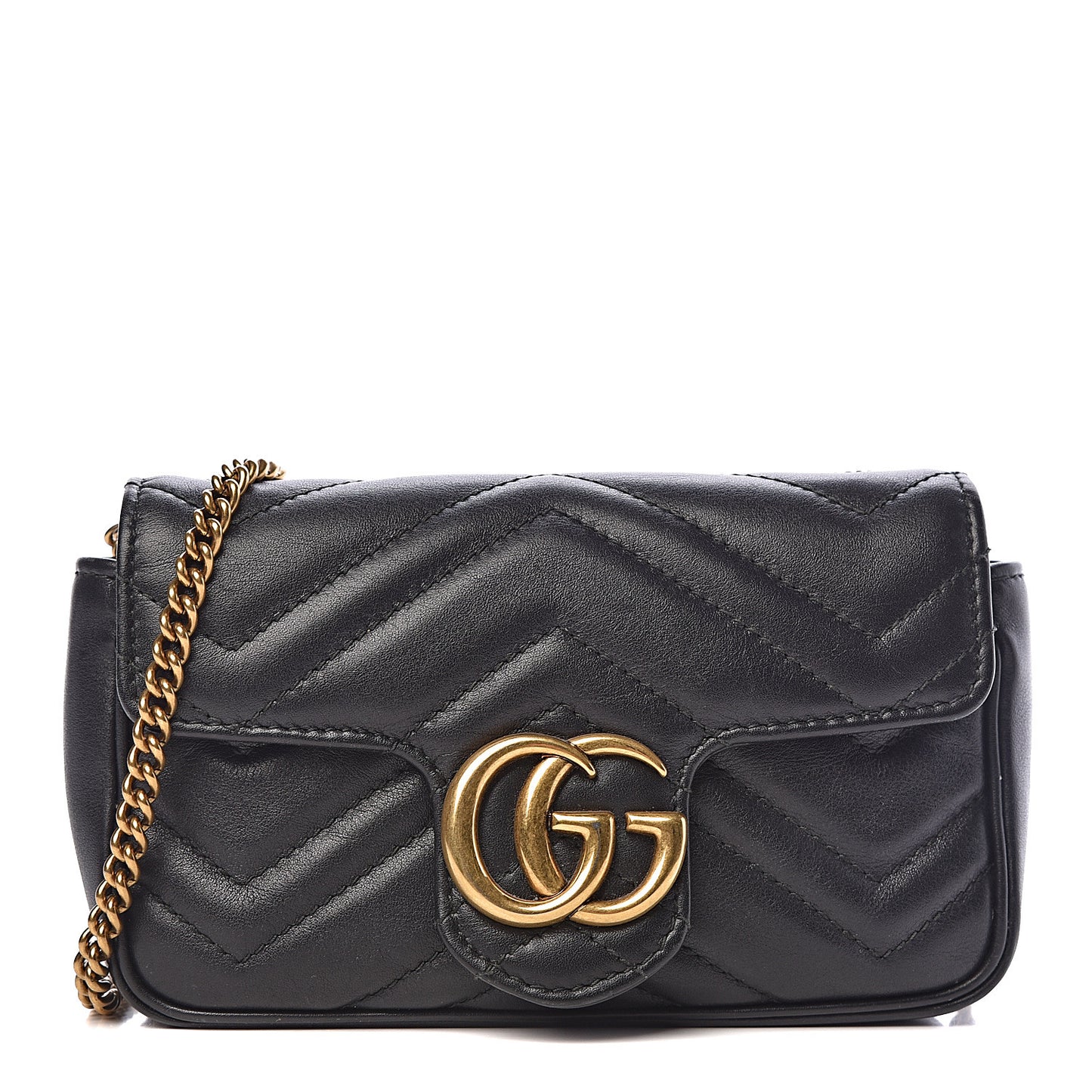 Calfskin Matelasse Super Mini GG Marmont Shoulder Bag Black