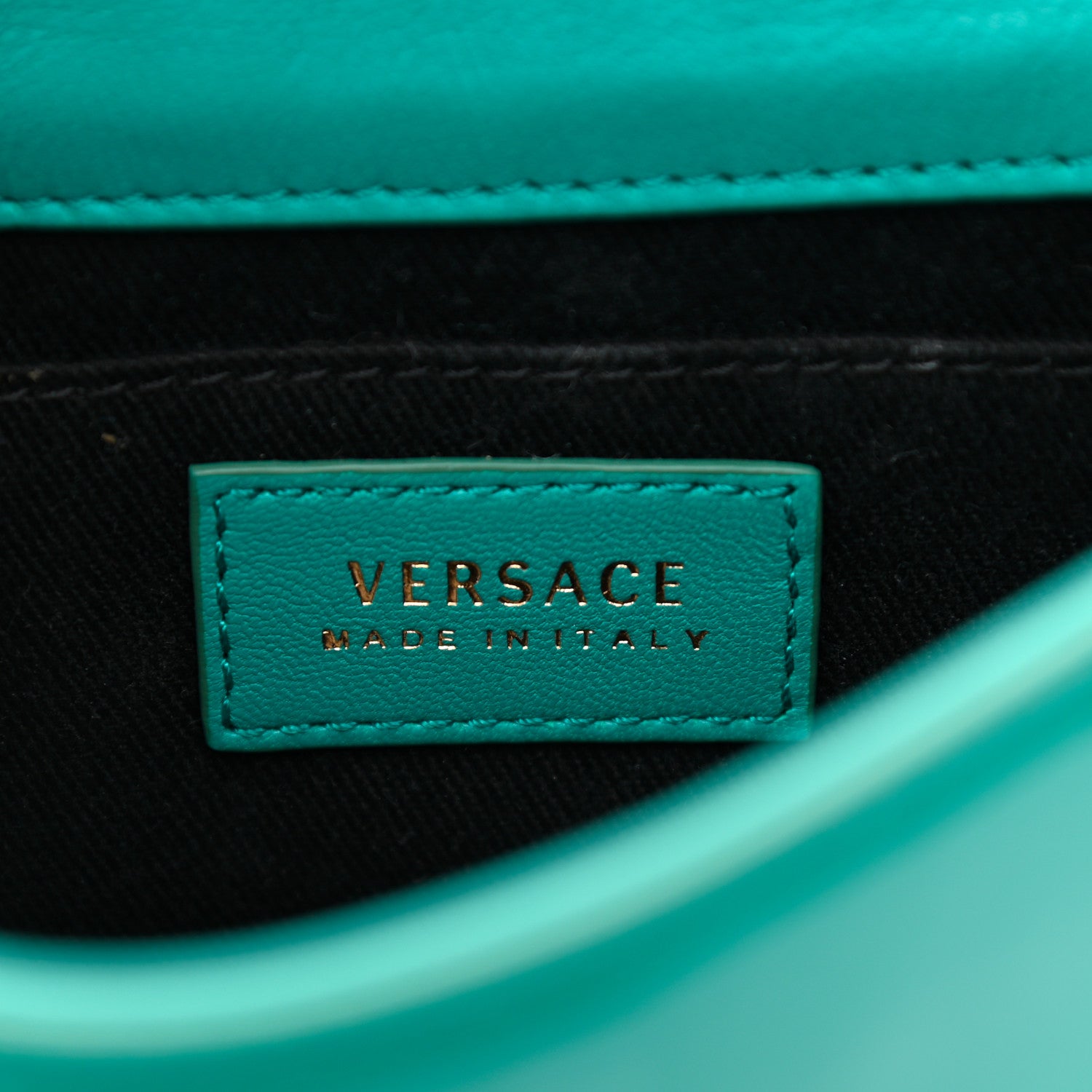 Versace Patent Medusa Safety Pin Embellished Shoulder Bag Turquoise 6 of 8