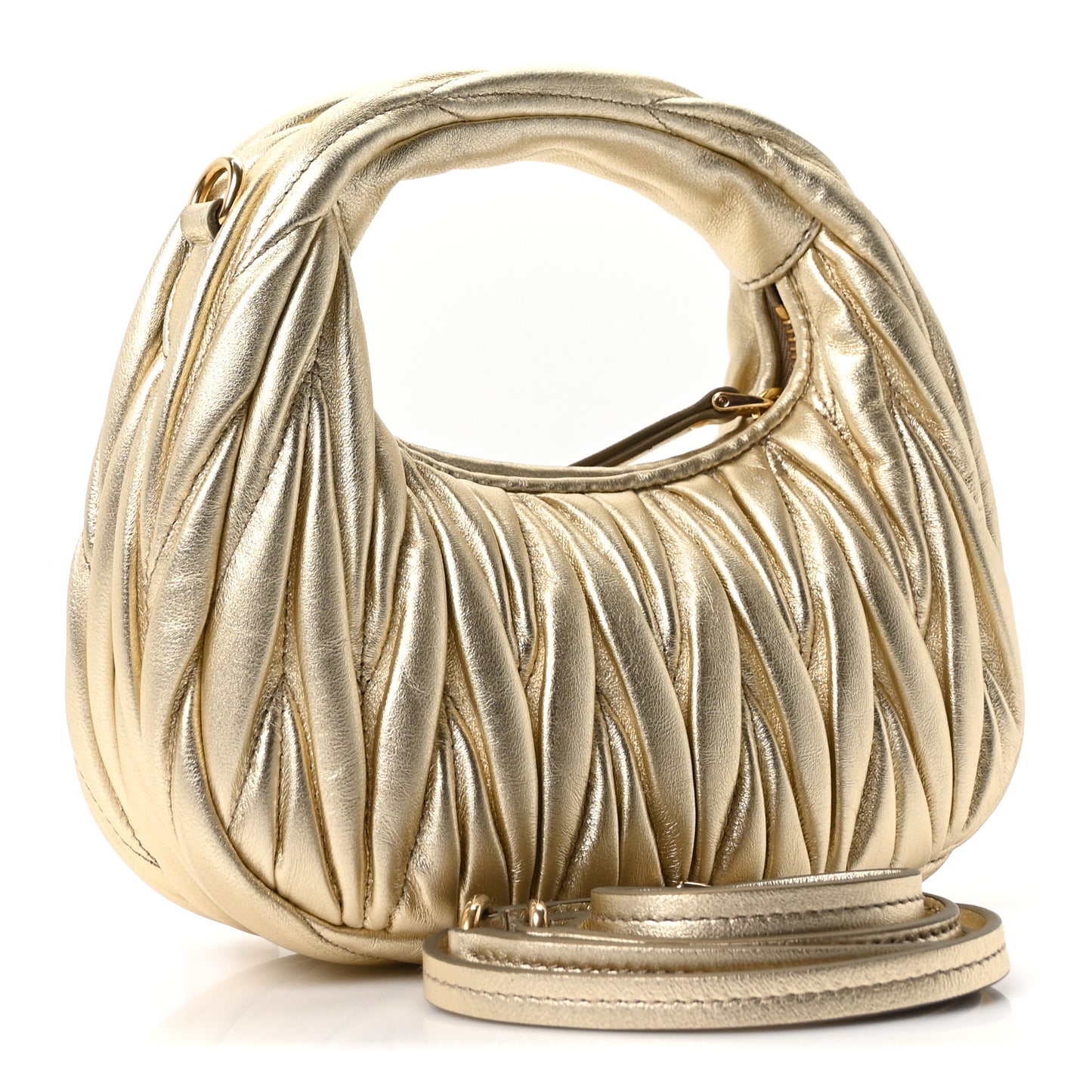 Metallic Nappa Matelasse Mini Wander Hobo Pirite