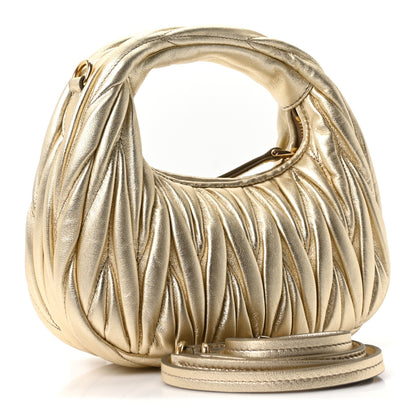 Miu Miu Metallic Nappa Matelasse Mini Wander Hobo Pirite 2 of 8