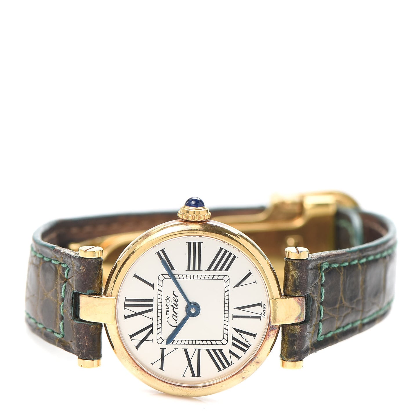 Sterling Silver Vermeil Alligator Must De Cartier Quartz Watch Brown
