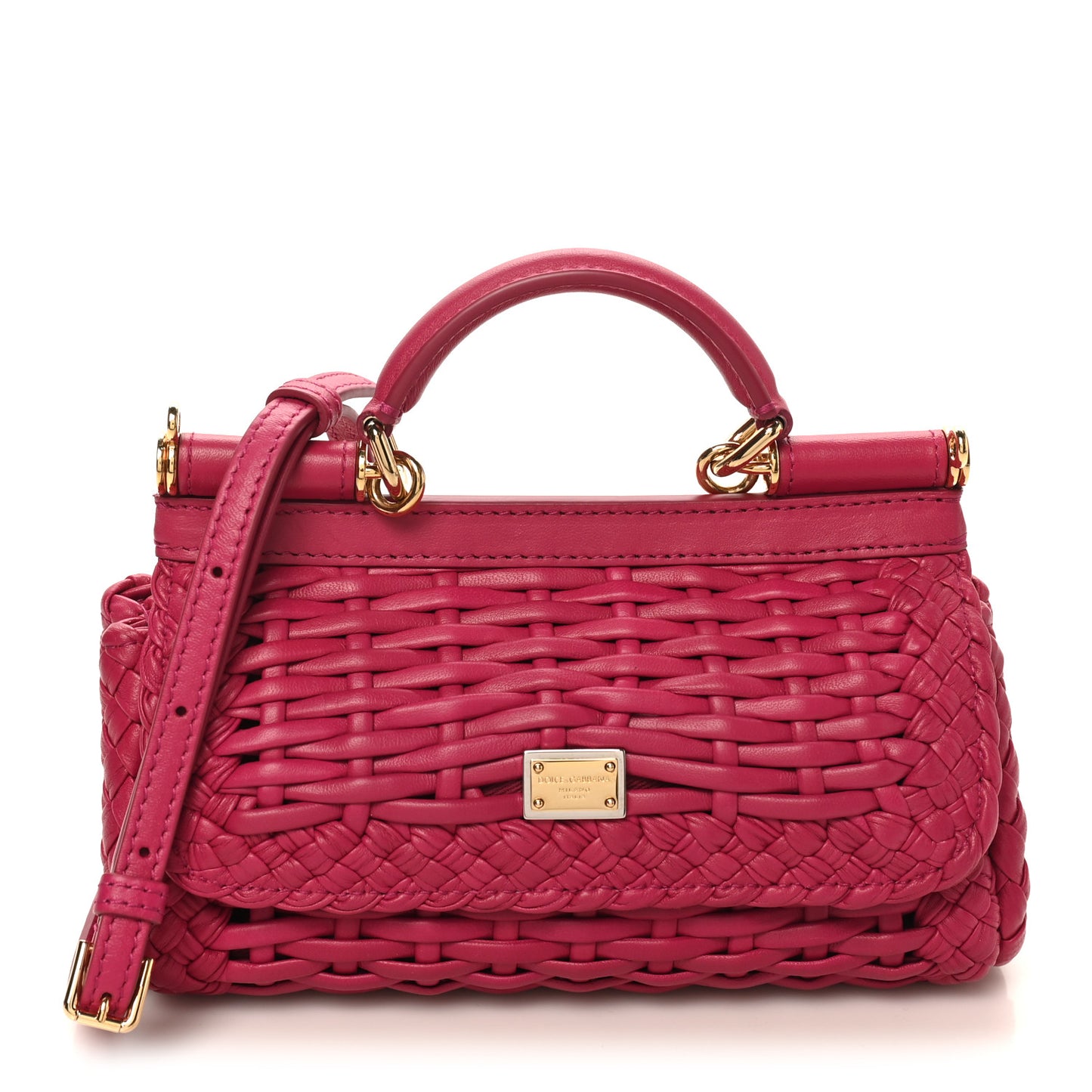 Calfskin Woven Mini Sicily Satchel Ibiscus