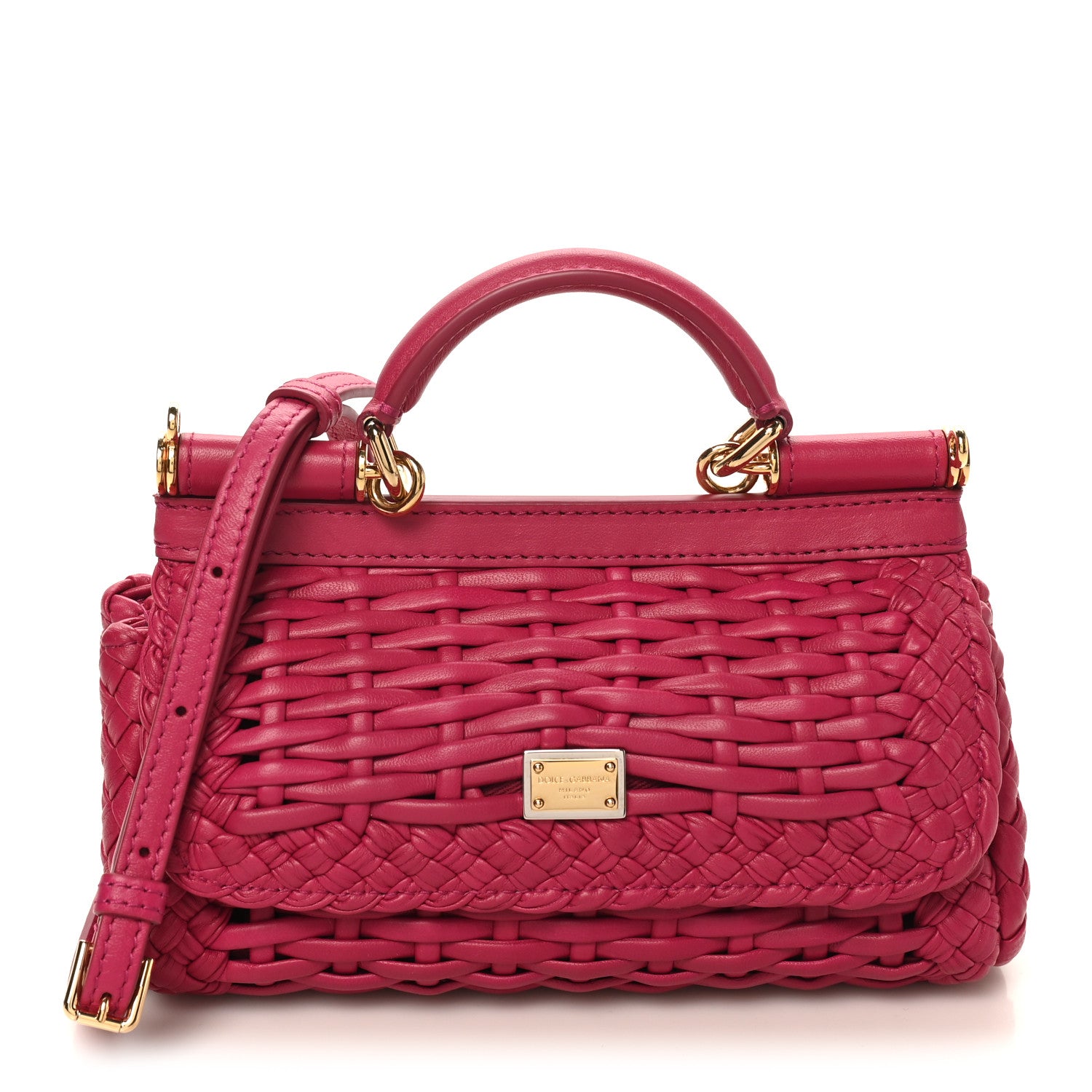 Dolce & Gabbana Calfskin Woven Mini Sicily Satchel Ibiscus 7 of 9