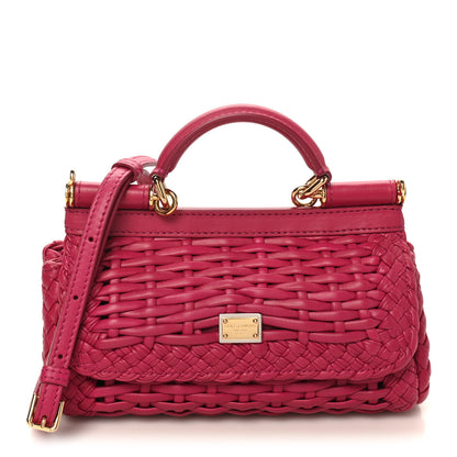 Dolce & Gabbana Calfskin Woven Mini Sicily Satchel Ibiscus 7 of 9