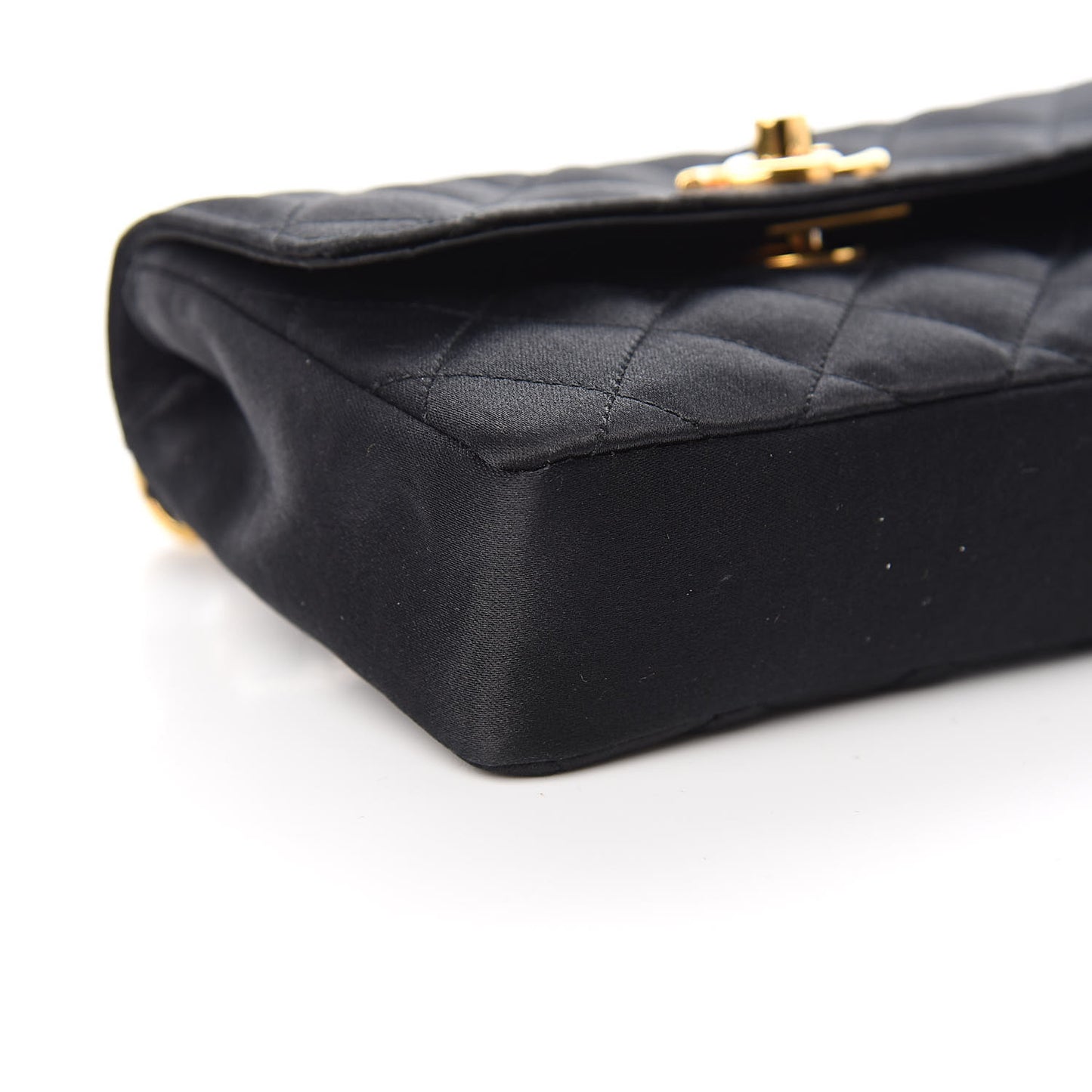 Satin Quilted Micro Mini Flap Black