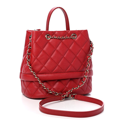 Chanel Caviar Quilted Rolled Up Bucket Drawstring Bag Red 3 of 9