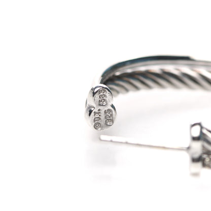 David Yurman Sterling Silver Diamond Medium Crossover Hoop Earrings 4 of 4