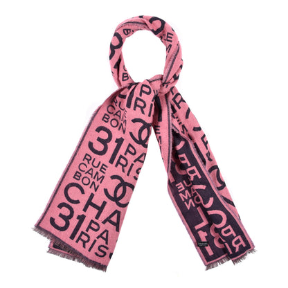 Chanel Cashmere Silk CC Logo Fringe Scarf Pink 1 of 4