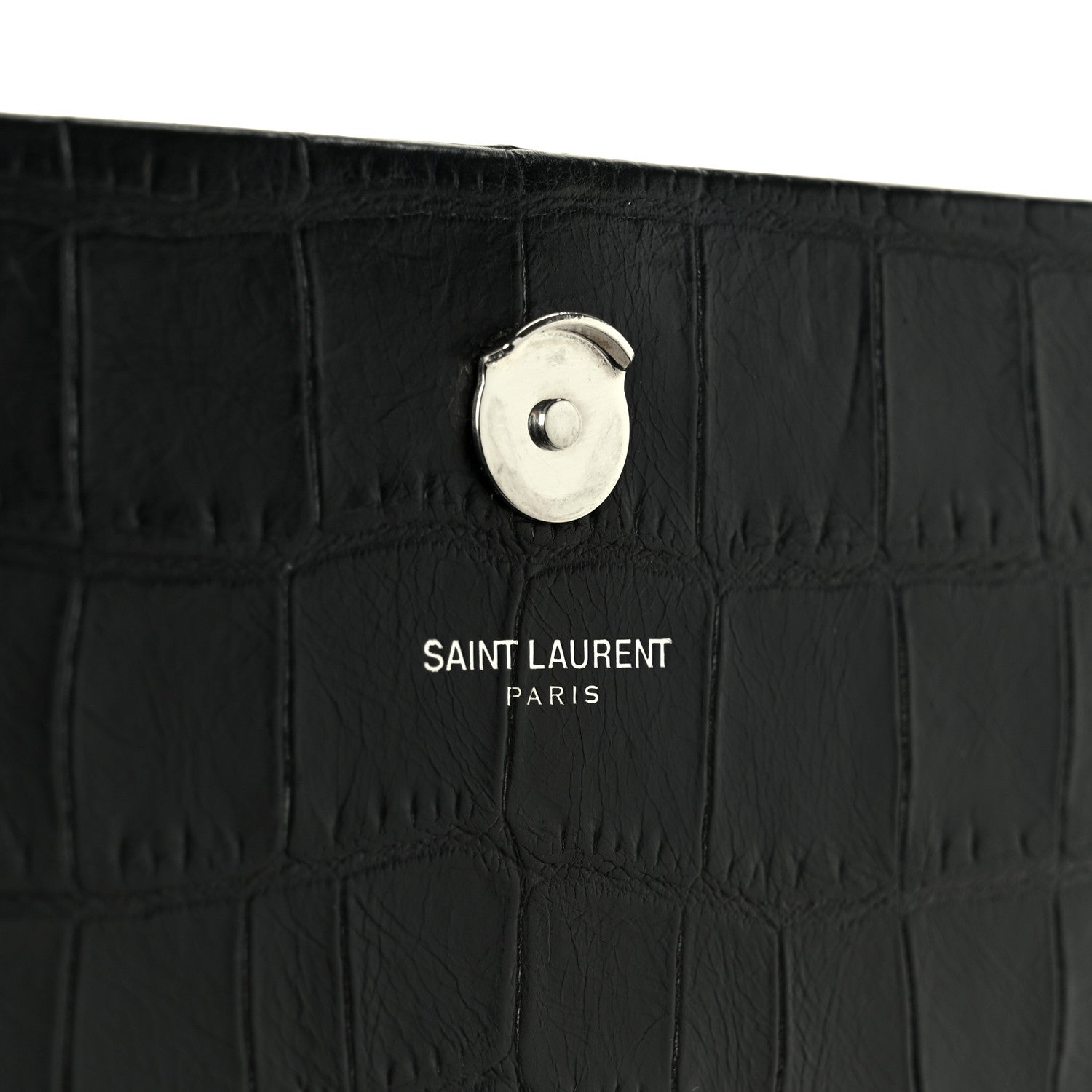 Saint Laurent Calfskin Crocodile Embossed Medium Classic Monogram Kate Tassel Satchel Black 8 of 12