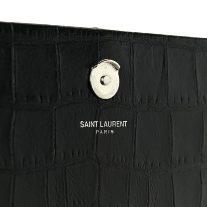 Saint Laurent Calfskin Crocodile Embossed Medium Classic Monogram Kate Tassel Satchel Black 8 of 12